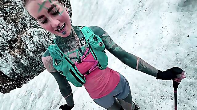 Tattooed Girl plow passionate Outdoor Hiking and money-shot