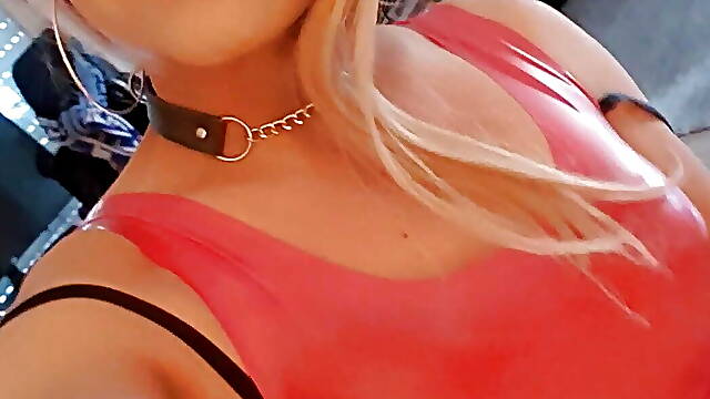 The Little Sissy in Red Latex Dress