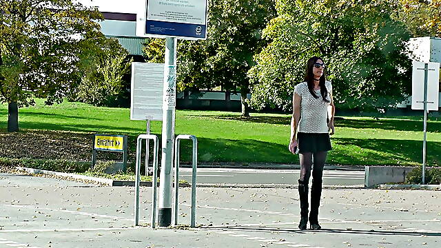 Crossdressing in public - Short Skirt &amp; Boots