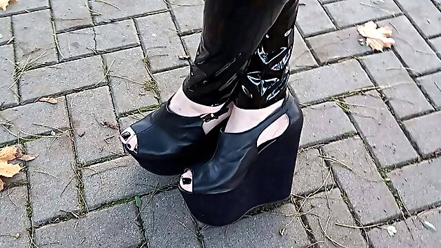 High platform wedges - walking and posing - shoe fetish