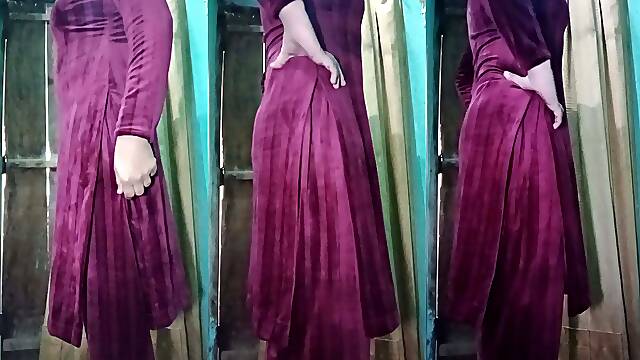 Indian Transgender Gaurisissy looking sexy in pink Salwar Kurta looking like a whore housewife