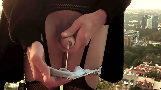 Masturbation on the background of a big city