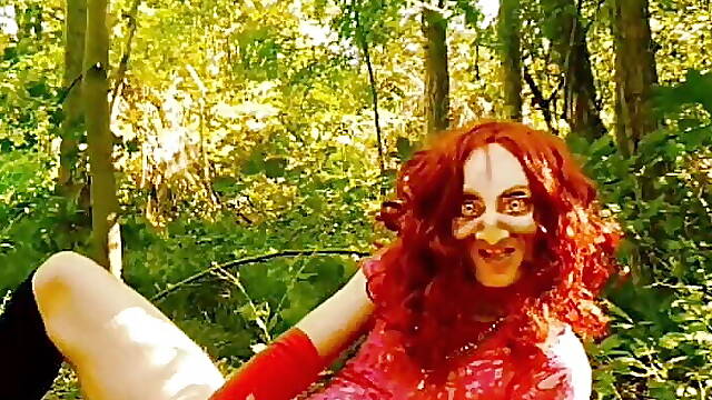 Hot horny demon bitch aving fun alone in the forest