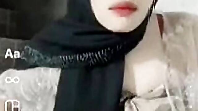 Crossdresser hijab wear red CD play at outdoor