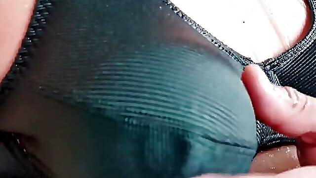 Wet Bouncing Boobs in Wet Green Vintage Bra