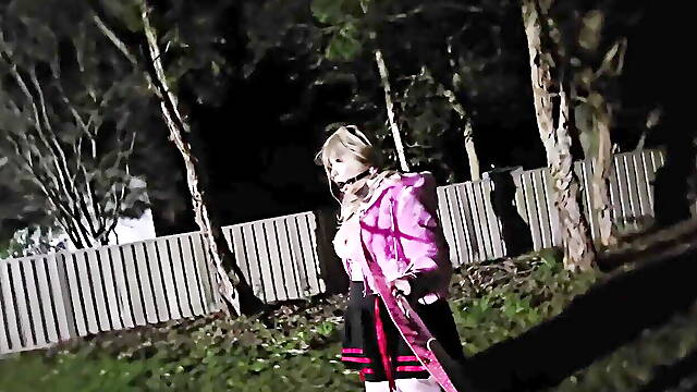 Gagged and leashed sissy on the streets