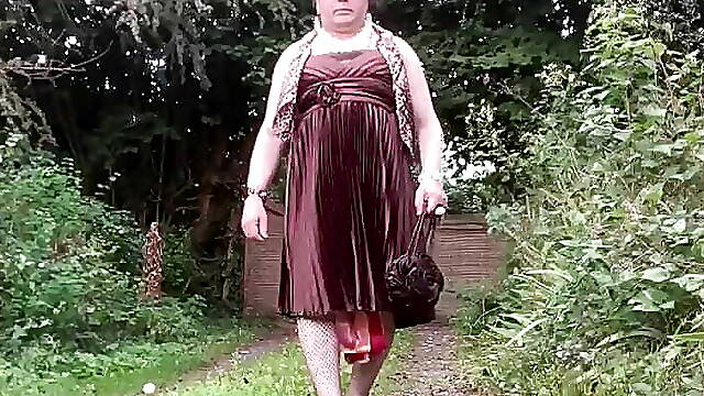 Dressed with a brown evening dress for a night out