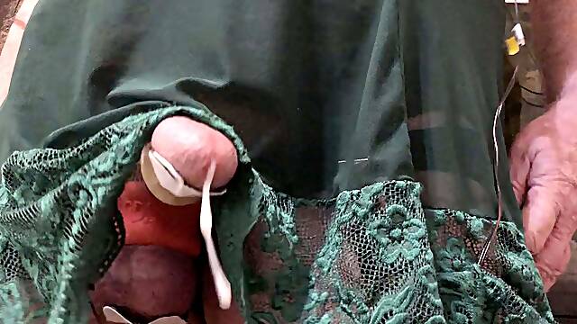 Crossdresser cums hard and long hands free with electricity