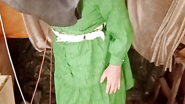 Green housewife with rubber head