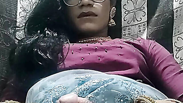 Indian sissy stocking and Cumming in traditional lehanga