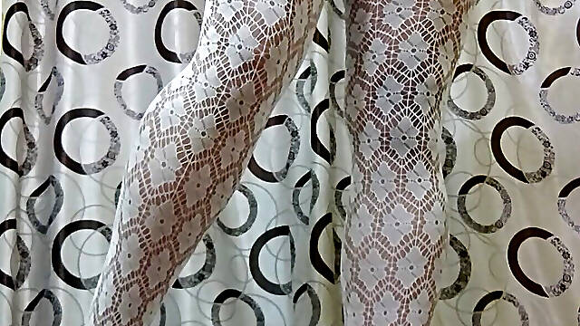 Masturbating in sexy white pantyhose on sexy legs