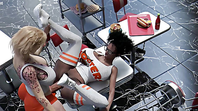 New Hooters Girl Anal Fucked on Restaurant Table by Her Futa Manager