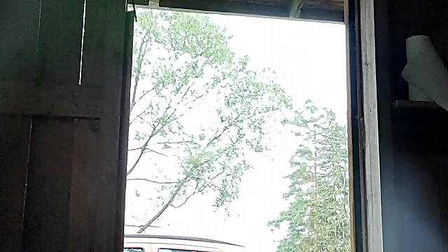 Gangstazz at the Cabin. Big ass, big Belly balls hanging, dildo