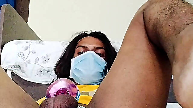 Indian shemale sissy crossdressers fucking dildo in home and handjob
