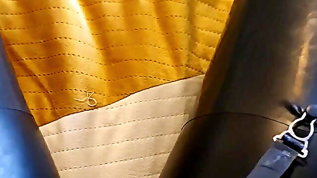 Masturbating in leather