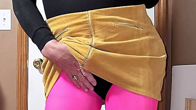Gay cd. Tease masturbate and cum on my hot pink nylon pantyhose.