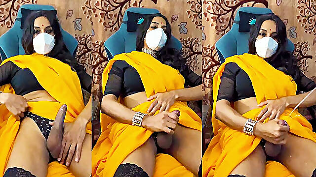 Crossdresser Jerking off in Saree