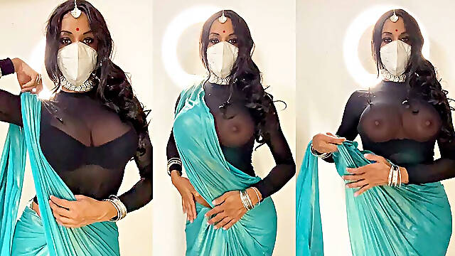Crossdresser Big Boobs in Saree