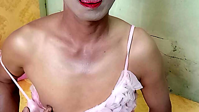 Oanh Le transgender wearing a sexy robe masturbating happily