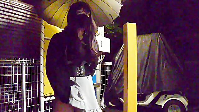 Innocent crossdresser exposed outdoors and humiliated while ejaculating