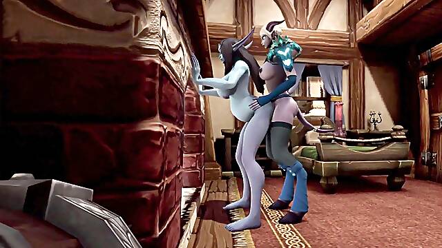 Shemale demon fuck pregnant elf in front of the fireplace