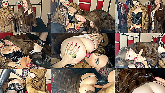Trans Girl Ladyboy in a Sable Fur Coat Fucks Her GF in a Muskrat Fur Coat.